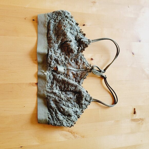 No Boundaries Olive green Floral Lace Bralette Bra Size Large L racer back - Picture 6 of 6